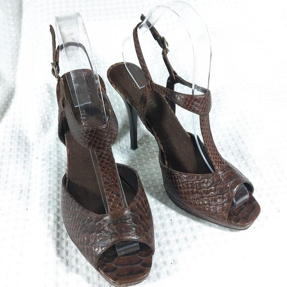 NINE WEST! ESPRESSO BROWN GENUINE LEATHER, T BAR LIZARD IMPRINT HEELS! SZ 7M - Picture 12 of 12